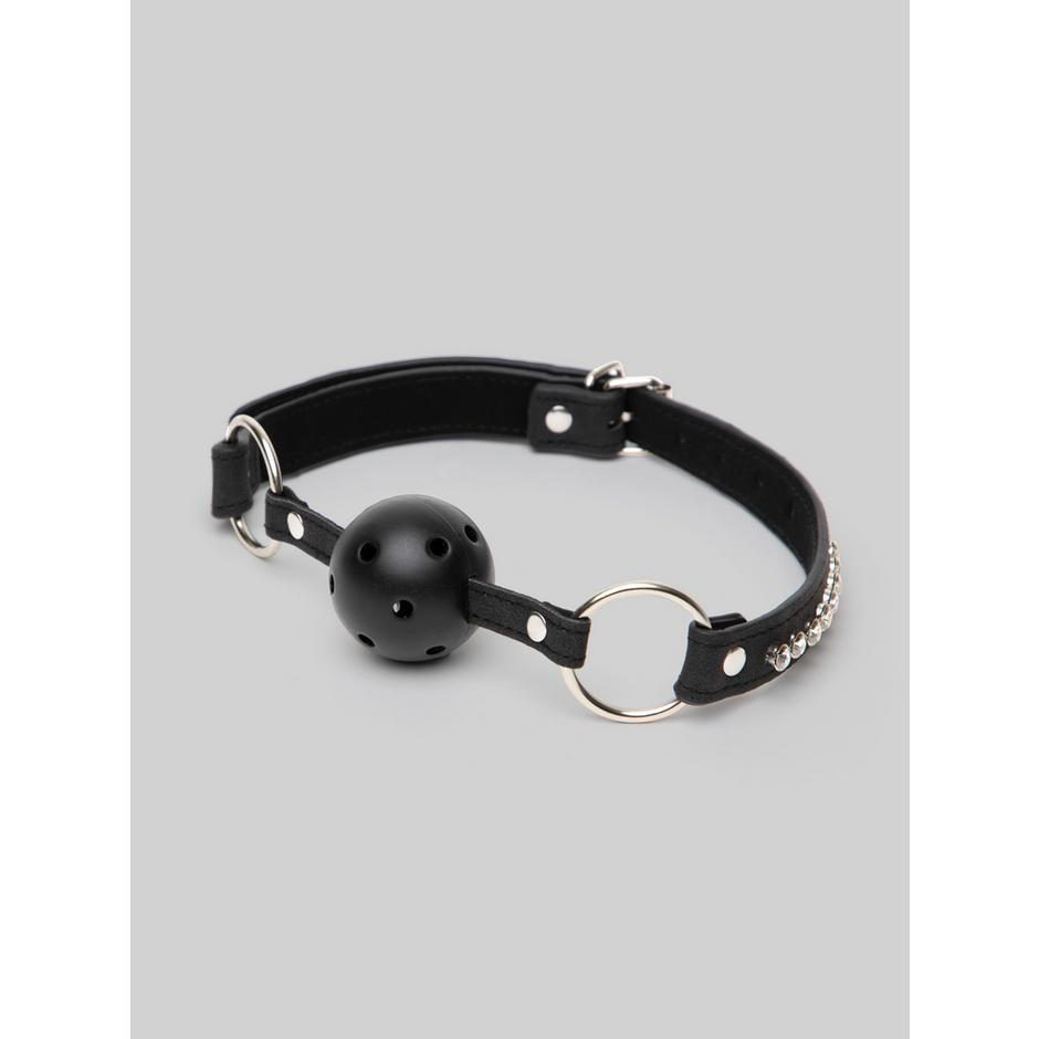 Ouch! Faux Leather Breathable Ball Gag With Diamond Studded Straps