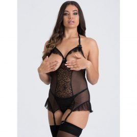 Lovehoney Fleur Allure Black Lace Open-Cup Chemise Set