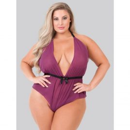 Lovehoney Plus Size Barely There Wine Sheer Crotchless Teddy