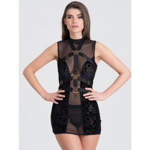 Fifty Shades of Grey Captivate Flocked Mesh Dress and Harness Set