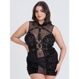 Fifty Shades of Grey Captivate Plus Size Flocked Mesh Dress and Harness Set