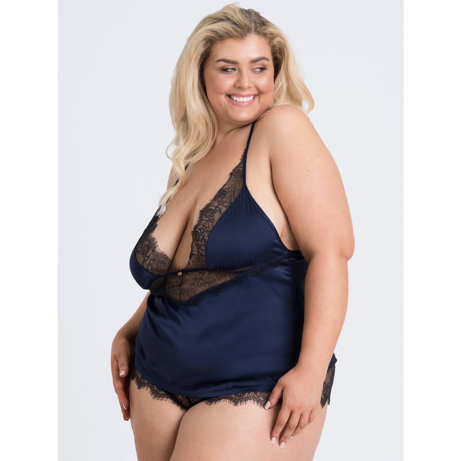 Lovehoney Plus Size Dark Orchid Navy Satin and Lace Cami Set