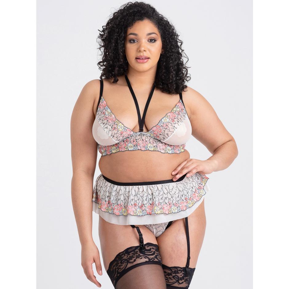 Lovehoney Plus Size Flora Ivory Embroidered Bra Set