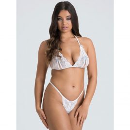 Lovehoney Peek-a-Boo White Lace Bra and Crotchless G-String