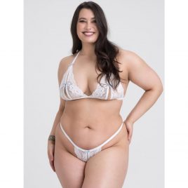 Lovehoney Plus Size Peek-a-Boo White Lace Bra and Crotchless G-String