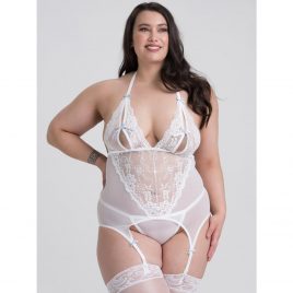 Lovehoney Plus Size Peek-a-Boo White Lace Merry Widow Bustier Set