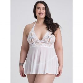 Lovehoney Plus Size Peek-a-Boo White Lace Babydoll Set