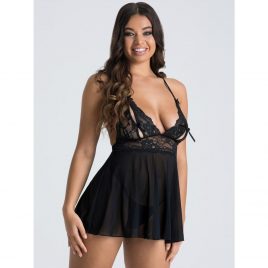 Lovehoney Peek-a-Boo Black Lace Babydoll Set