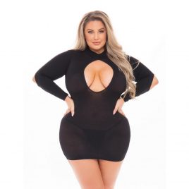 Pink Lipstick Plus Size Sheer Black Long Sleeve Devilish Backless Dress