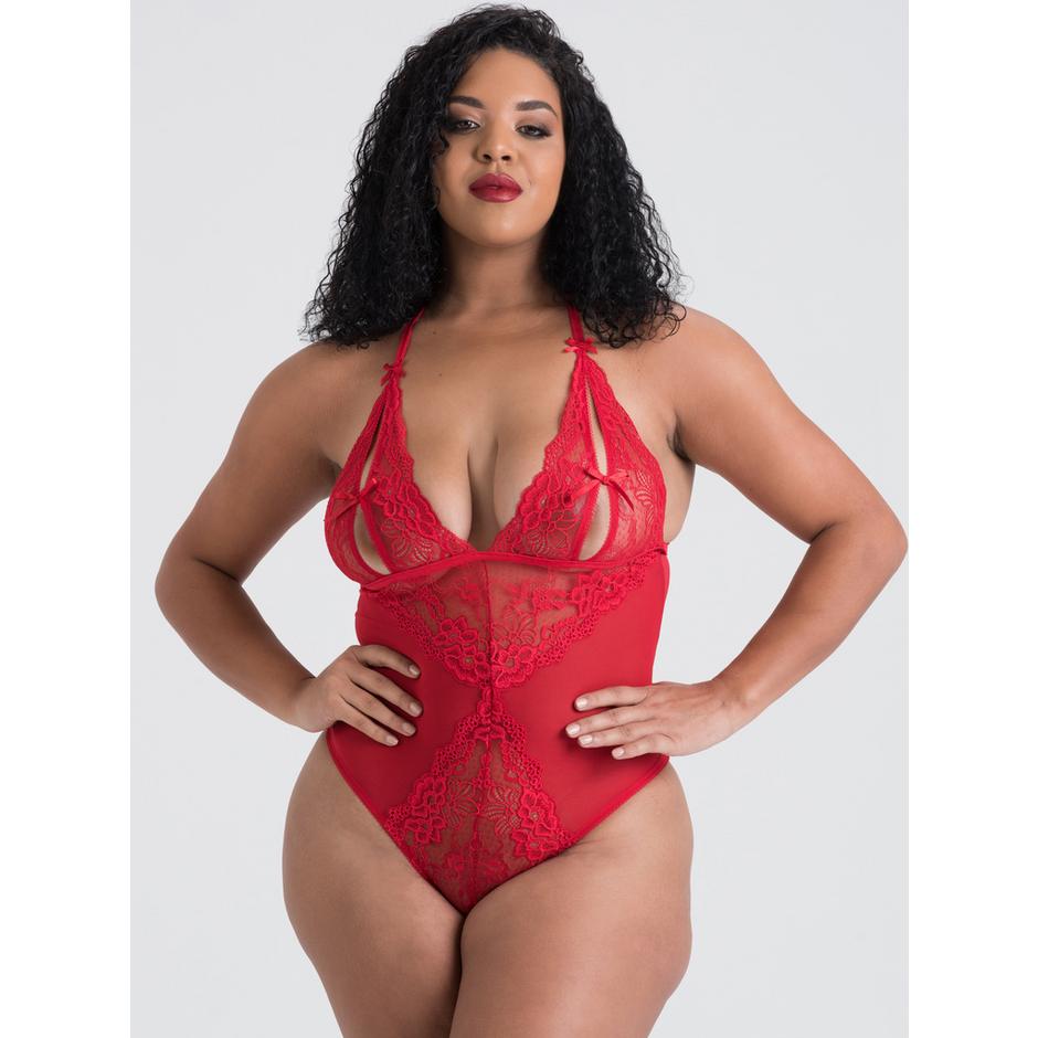 Lovehoney Plus Size Peek-a-Boo Red Lace Teddy