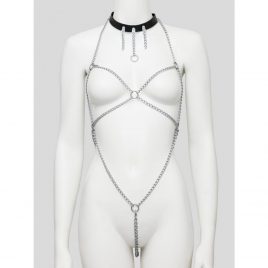 DOMINIX Deluxe Open-Body Chain Harness with Leather Collar