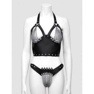 DOMINIX Deluxe Leather and Chain Harness Bra Set