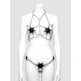 DOMINIX Deluxe Leather and Chain Star Bra Set