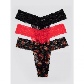 Lovehoney Black and Red Floral Lace Thong Set (3 Count)