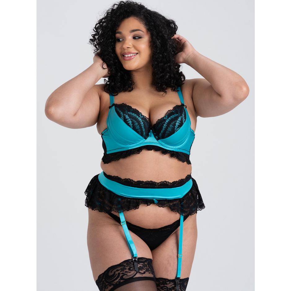 Lovehoney Plus Size Empress Blue Satin and Lace Bra Set