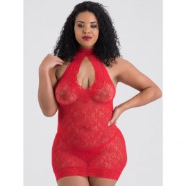 Lovehoney Plus Size Red Lace Keyhole Front Mini Dress