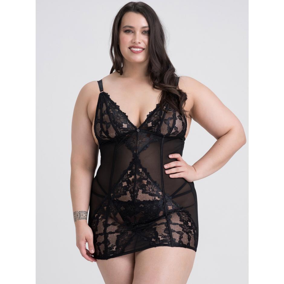 Lovehoney Plus Size Lavish Black Lace Chemise Set