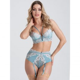 Lovehoney Parisienne Luxe Soft Aqua Longline Bra and Crotchless Thong