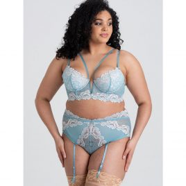 Lovehoney Plus Size Parisienne Luxe Soft Aqua Longline Bra and Crotchless Thong