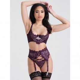 Lovehoney Boudoir Belle Plum Quarter-Cup Bra and Crotchless G-String Set