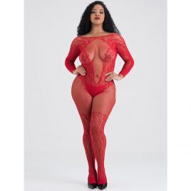 Lovehoney Plus Size All About That Lace Red Fishnet Open-Back Bodystocking