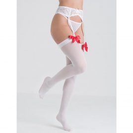 Lovehoney Fantasy White and Red Bow Top Stockings