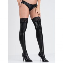 Lovehoney Fierce Black Wet Look Thigh-Highs with Lace Tops