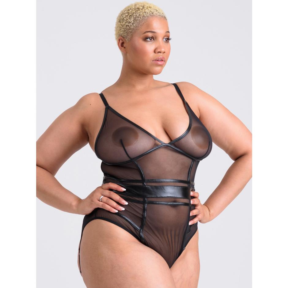 Lovehoney Plus Size Fierce Wet Look and Mesh Open-Back Teddy