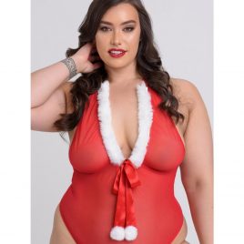 Lovehoney Fantasy Plus Size Holiday Pom-Pom Red Sheer Teddy