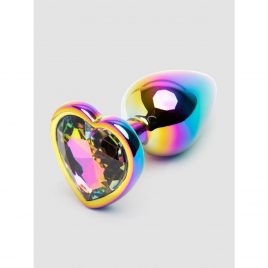 Rear Assets Small Jeweled Rainbow Heart Aluminum Butt Plug 2 Inch