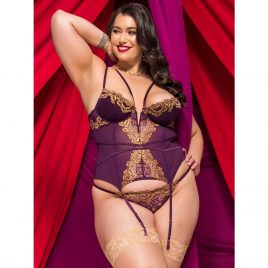 Lovehoney Plus Size Parisienne Luxe Purple Lace Basque Set