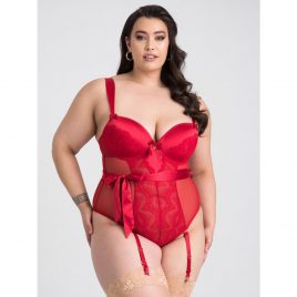 Lovehoney Plus Size Moonlight Desire Red Satin Crotchless Teddy