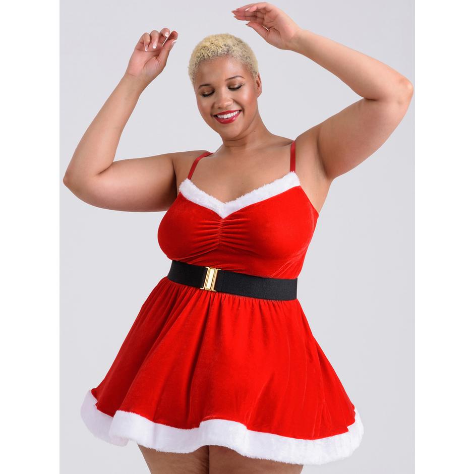 Lovehoney Fantasy Plus Size Santa Flirty Red Velvet Dress