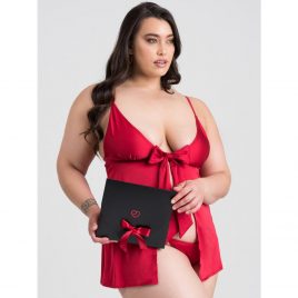 Lovehoney Plus Size Unwrap Me Red Satin Babydoll Gift Set