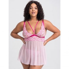 Lovehoney Plus Size Tiger Lily Pink Lace Babydoll Set