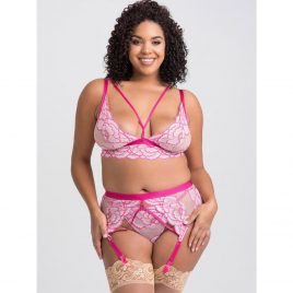 Lovehoney Plus Size Tiger Lily Pink Lace Bra Set