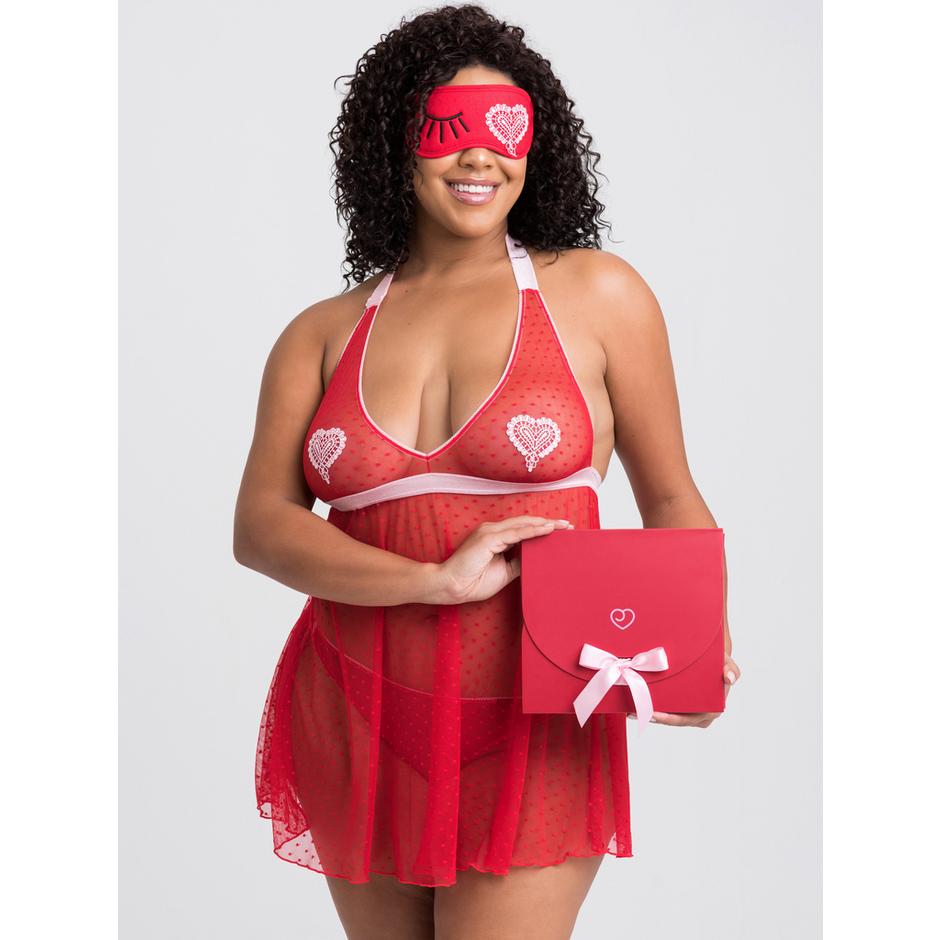 Lovehoney Plus Size Sweet Love Red Babydoll Set and Eye Mask