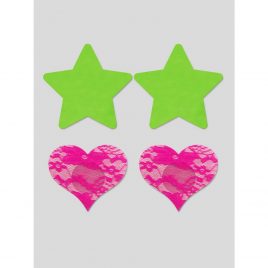 Fantasy Lingerie Glow Neon Green Stars and Hearts Nipple Pasties