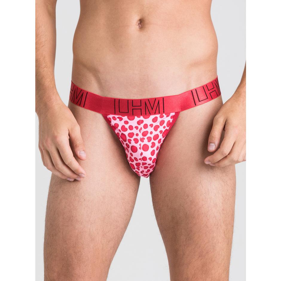 LLHM Pink Heart and Leopard Print Satin Jockstrap