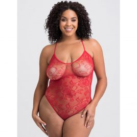 Lovehoney Plus Size Red Crotchless Lace Spaghetti Strap Teddy