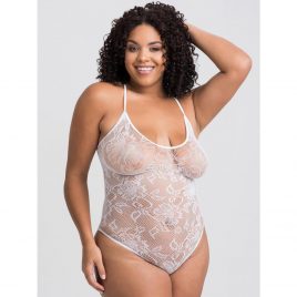 Lovehoney Plus Size White Crotchless Lace Spaghetti Strap Teddy