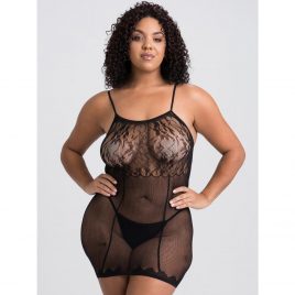 Lovehoney Plus Size Black Fishnet and Lace Mini Dress