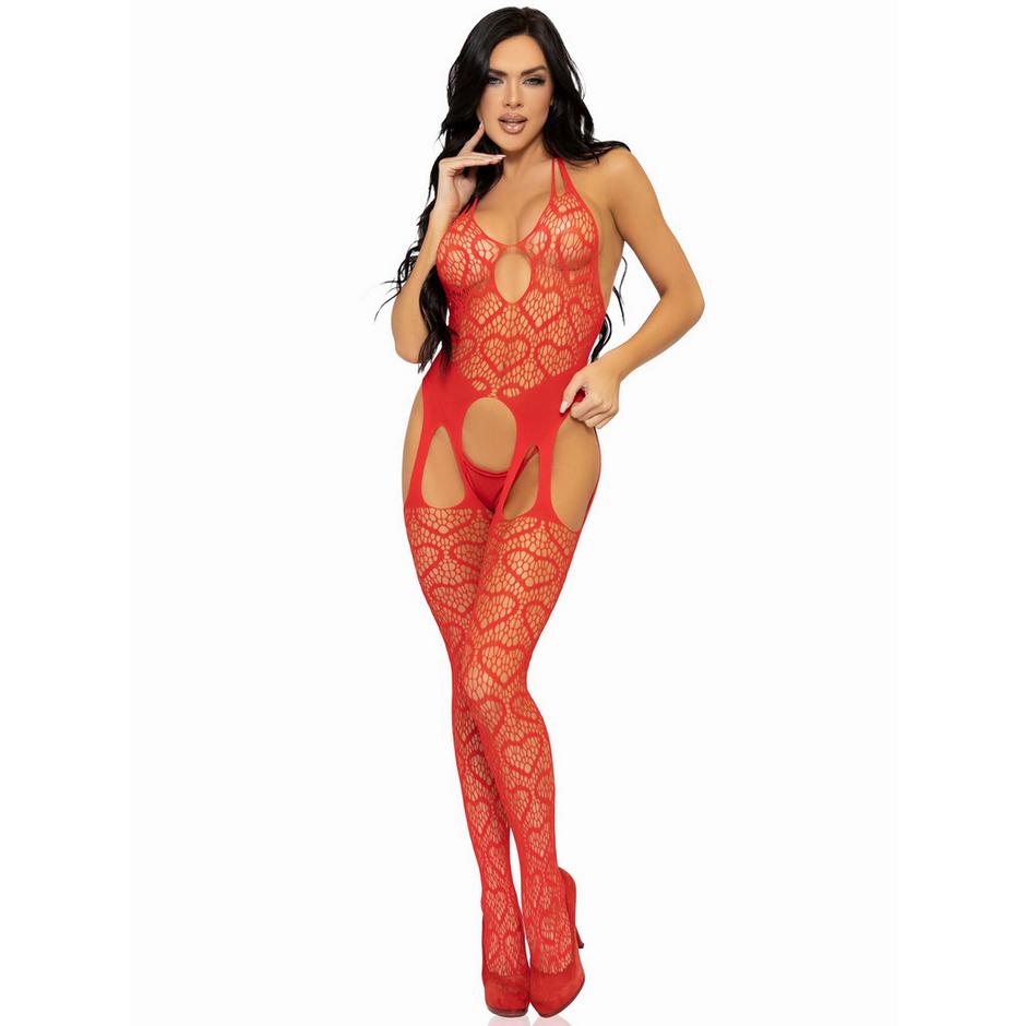 Leg Avenue Red Heart Crotchless Net Garter Bodystocking