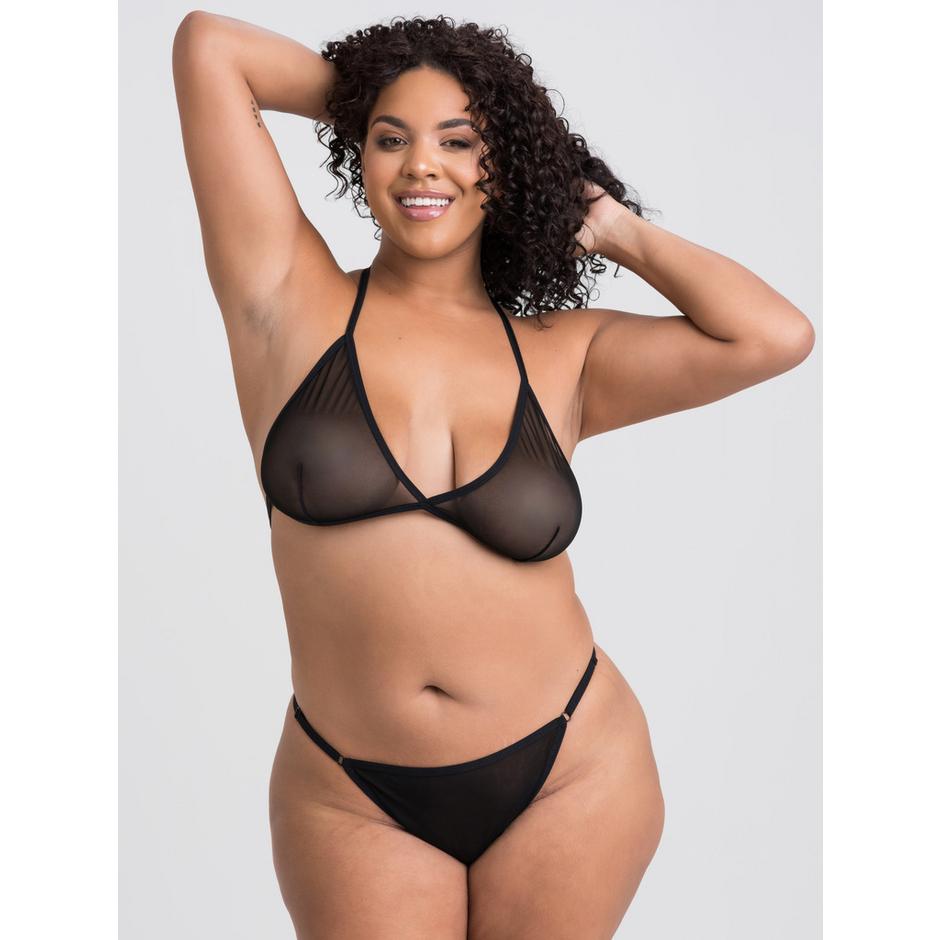 Lovehoney Plus Size Black Sheer Mesh Crotchless Bra Set