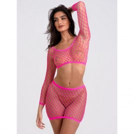 Lovehoney Viva Neon Pink Fishnet Top and Skirt Set