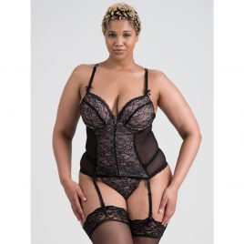 Lovehoney Plus Size Entice Me Black Lace Basque Set