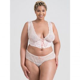 Lovehoney Plus Size Vintage Romance Sheer Ivory Lace Bra and Corset Set