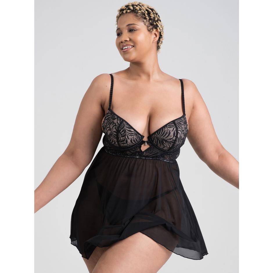 Lovehoney Plus Size Parisienne Charm Black Lace Babydoll Set