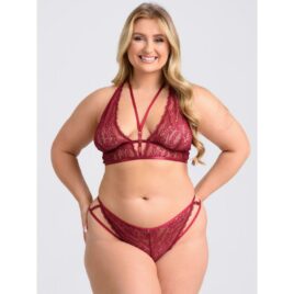 Lovehoney Plus Size Late Night Liaison Wine Crotchless Bra Set