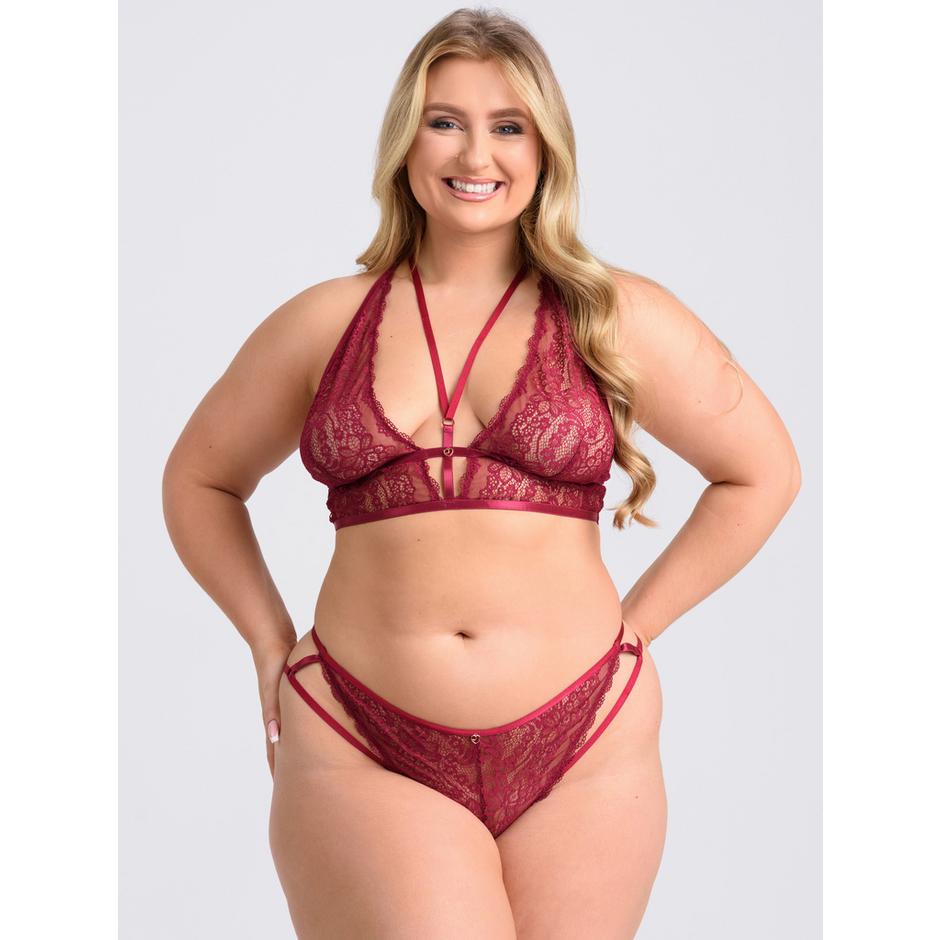 Lovehoney Plus Size Late Night Liaison Wine Crotchless Bra Set